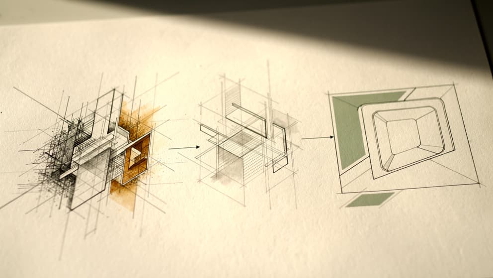 Architectural timeline of three injury recovery phases with amber accent on acute phase and sage accent on remodeling phase, editorial line-art