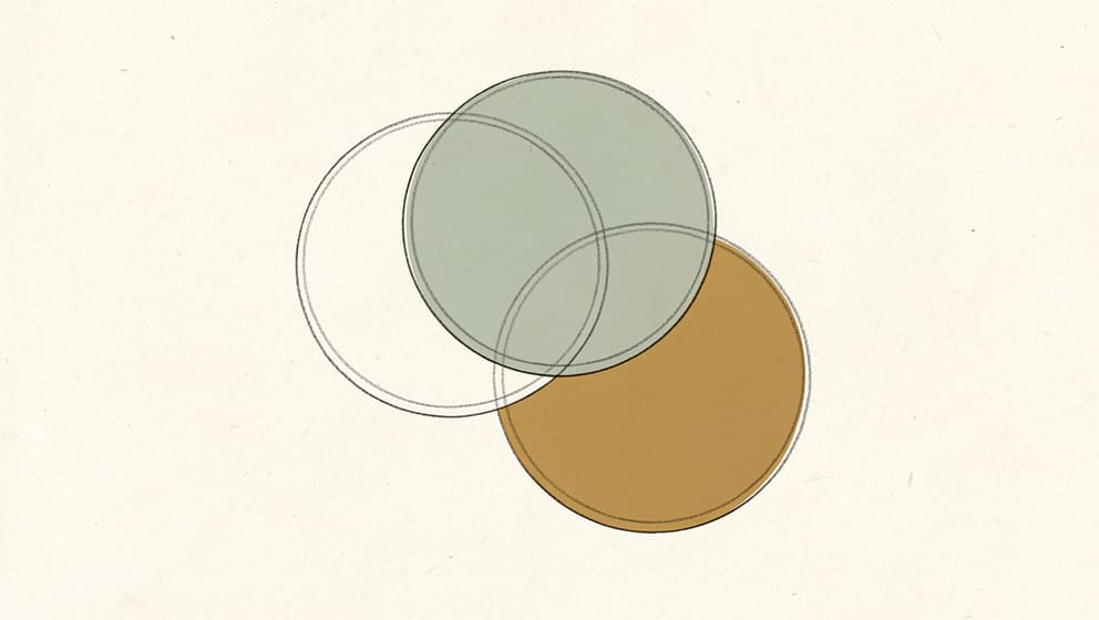Abstract editorial composition of three overlapping muted-tone circles on off-white paper, representing distinct regulatory jurisdictions and their intersections for cognitive peptides