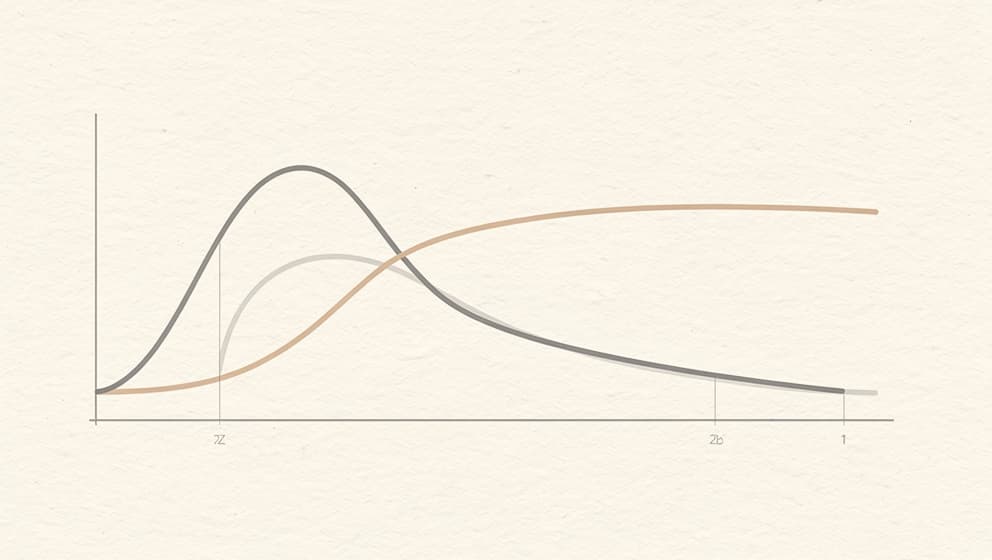 Editorial line graph showing two curves on a cream background: plasma Semax dropping to zero by minute five, and behavioral effect persisting through 24 hours with a warm tan accent