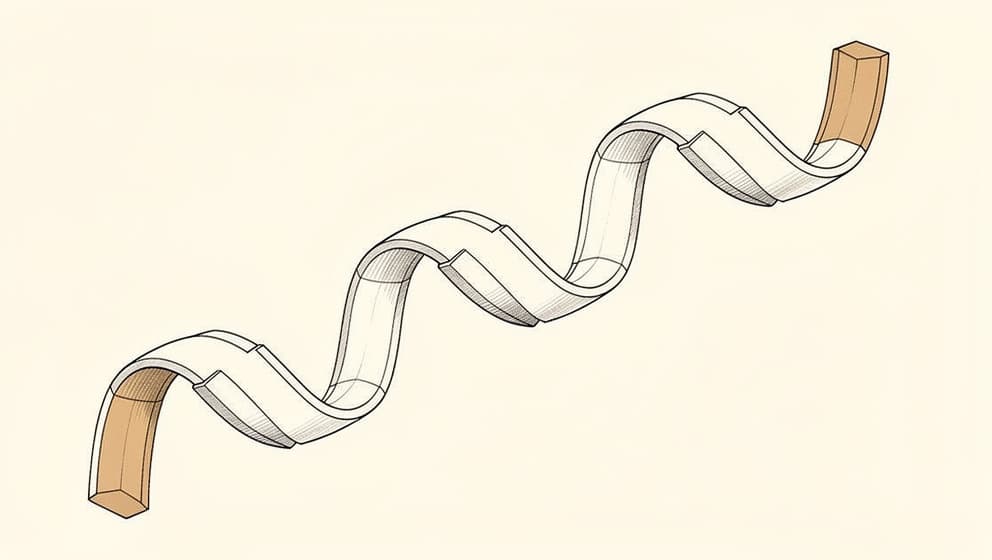 Editorial line-art diagram of a seven-residue peptide chain rendered in soft charcoal on a cream background, with one warm tan accent highlighting the C-terminal stabilizing tail