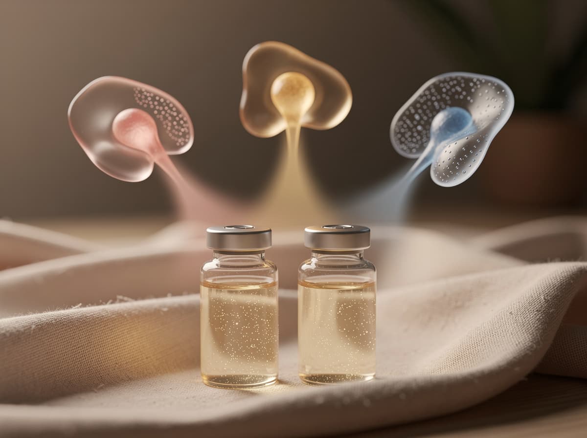 Illustration of two once-weekly injectable peptides mapped against three metabolic hormone receptors
